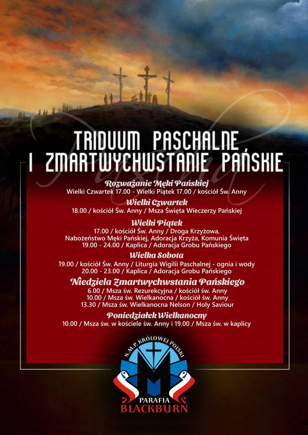 Triduum Paschalne i Zmartwychwstanie Panskie 2023 - Harmonogram nabozenstw